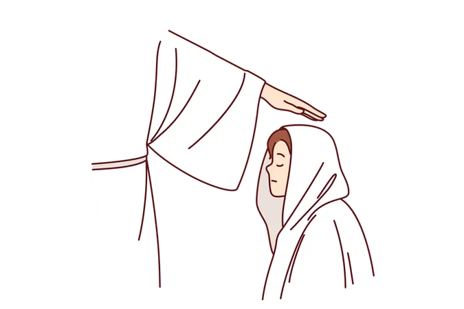 Niña recibe bendiciones de monja cristiana  Ilustración