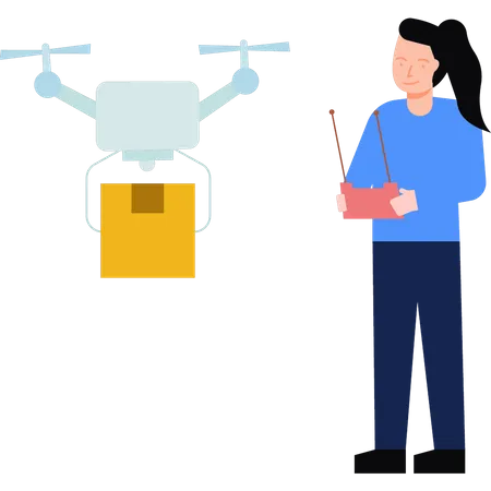 Niña recibiendo paquete por drone  Ilustración