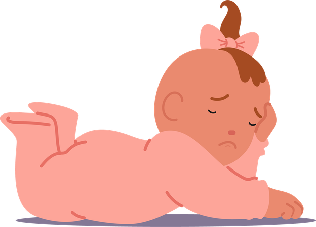 Niña recién nacida durmiendo pacíficamente en pose tierna  Ilustración