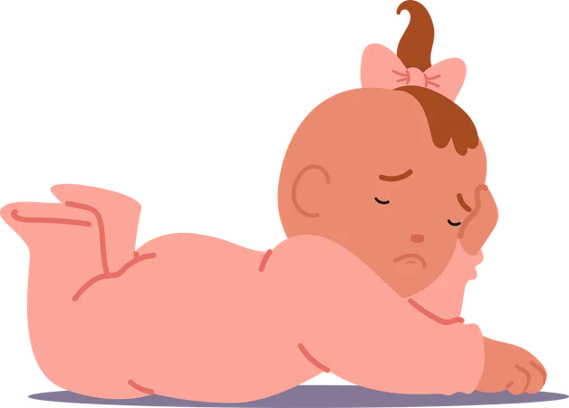 Niña recién nacida durmiendo pacíficamente en pose tierna  Ilustración