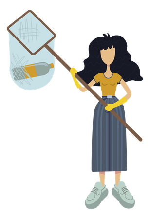 Niña recogiendo basura plástica  Illustration