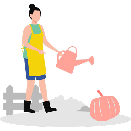 Niña regando calabaza  Ilustración