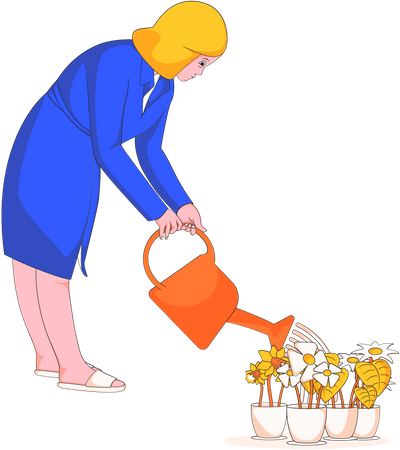 Niña regando flores  Ilustración