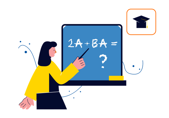 Chica resolviendo problemas de álgebra  Ilustración