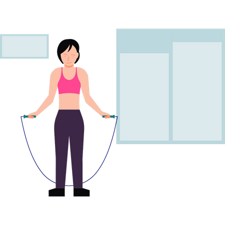Chica saltando la cuerda para hacer ejercicio  Ilustración