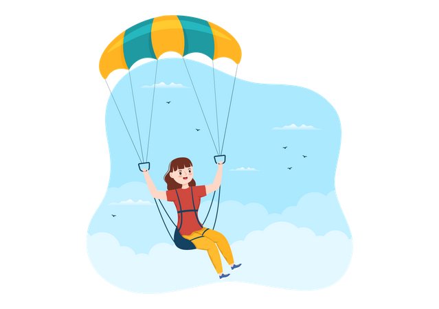 Chica saltando mientras practica paracaidismo  Ilustración