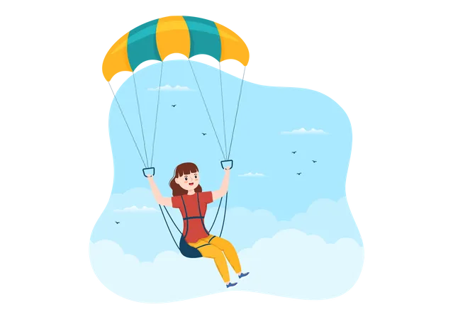 Chica saltando mientras practica paracaidismo  Ilustración