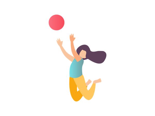 Chica saltando para atrapar la pelota  Ilustración