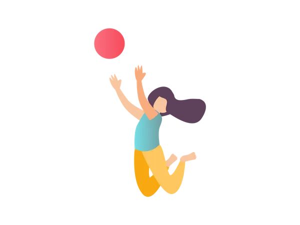 Chica saltando para atrapar la pelota  Ilustración