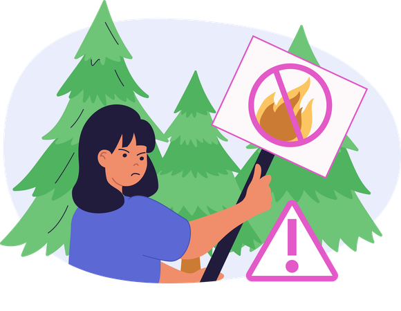 Niña salvando el bosque del incendio  Ilustración