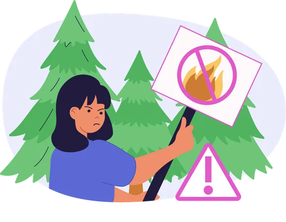 Niña salvando el bosque del incendio  Ilustración