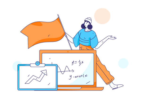 Niña se prepara para el examen de matemáticas  Ilustración