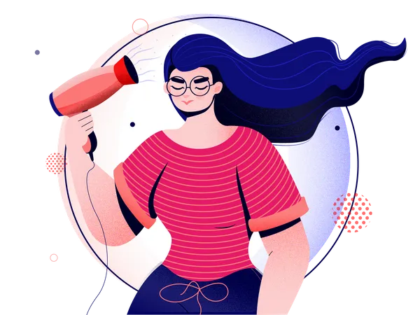 Chica secándose el pelo  Ilustración