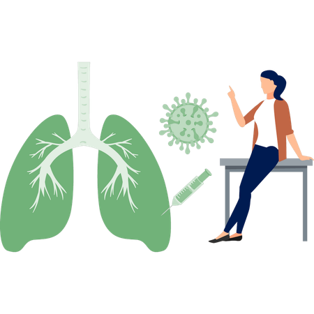 Chica señalando infección pulmonar  Ilustración