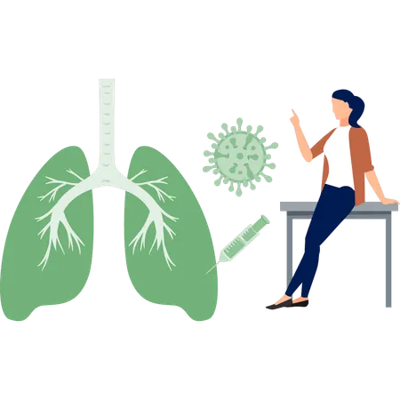 Chica señalando infección pulmonar  Ilustración