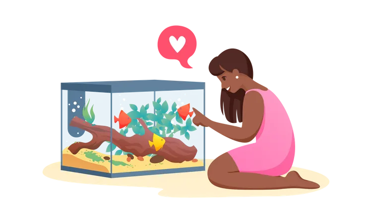 Niña sentada cerca de la casa de pescado  Ilustración