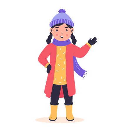 Niña sonriente riendo en un día de invierno  Ilustración