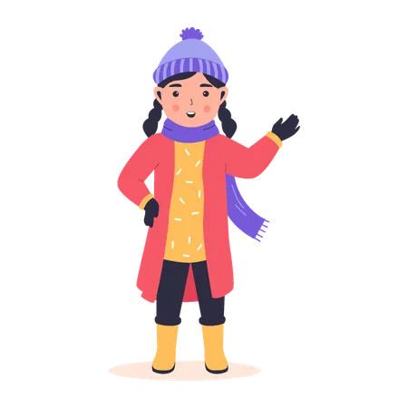 Niña sonriente riendo en un día de invierno  Ilustración