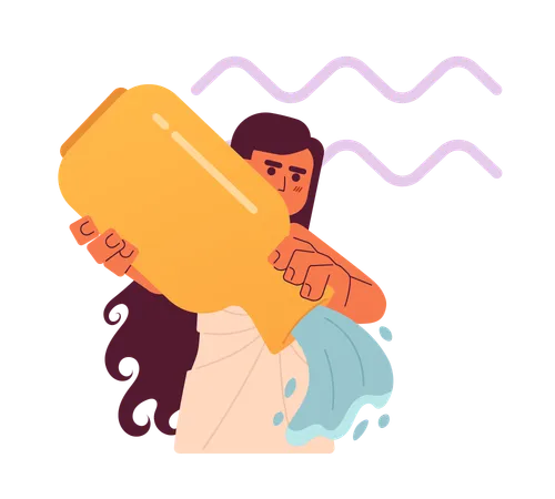 Chica sosteniendo ánfora y vierte agua  Ilustración