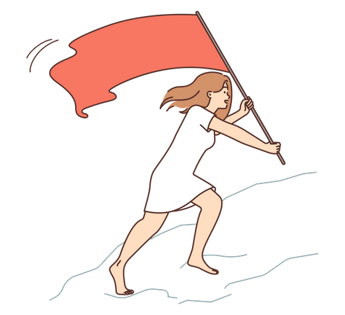 Chica sosteniendo la bandera para llegar al punto final  Ilustración