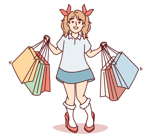 Niña sosteniendo bolsas de compras  Illustration