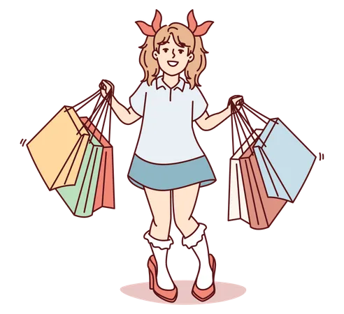 Niña sosteniendo bolsas de compras  Illustration