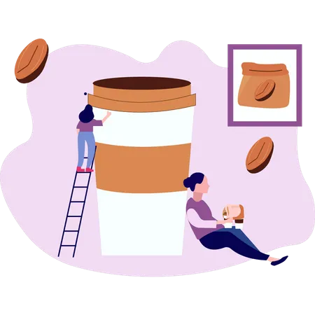 Chica joven sosteniendo café  Illustration