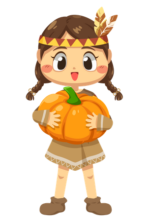 Niña sosteniendo calabaza  Ilustración