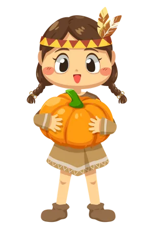 Niña sosteniendo calabaza  Ilustración