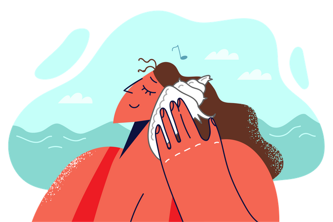 Chica sujetando concha de mar  Ilustración