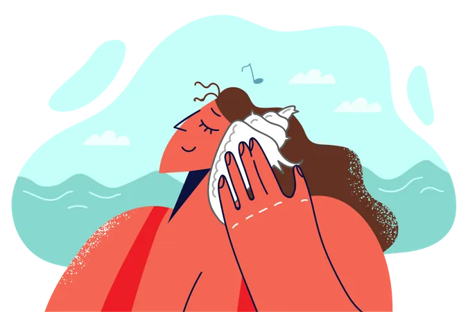 Chica sujetando concha de mar  Ilustración