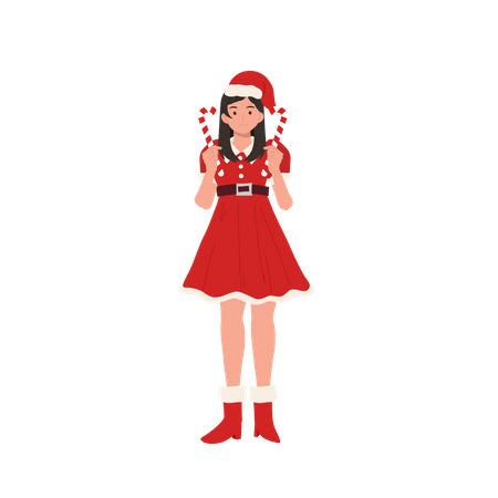 Chica sujetando dulces de Navidad  Ilustración