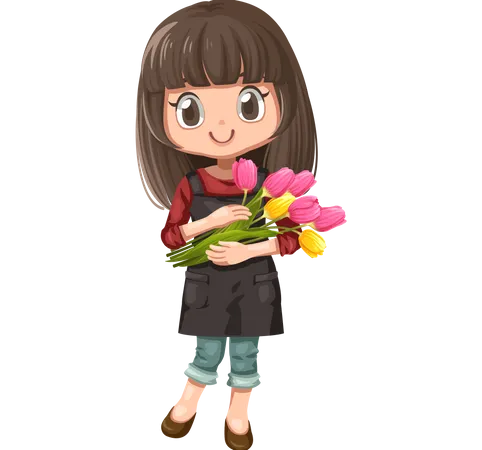 Niña sosteniendo flores  Ilustración