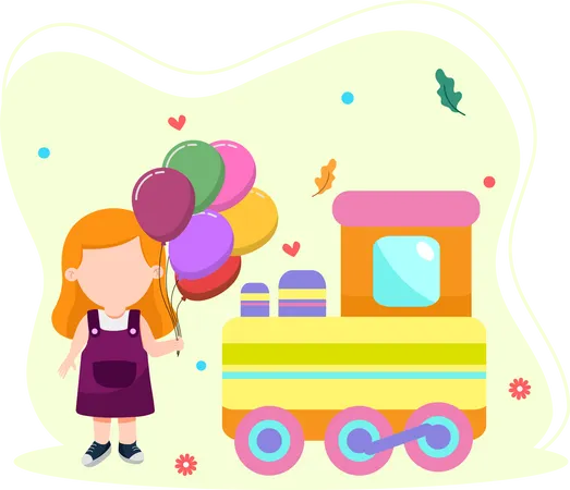 Niña sosteniendo globo  Ilustración