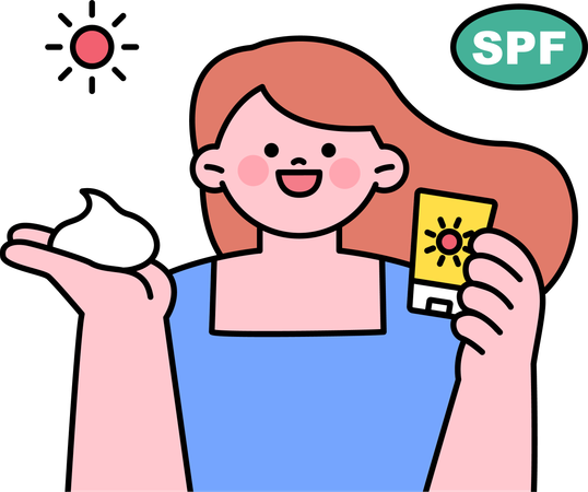 Chica sosteniendo crema de protección solar  Ilustración