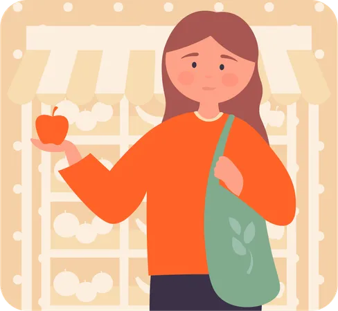 Niña sosteniendo manzana  Ilustración