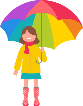 Niña sosteniendo paraguas  Ilustración