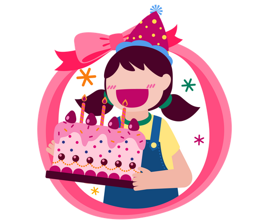 Chica sosteniendo pastel de cumpleaños  Ilustración