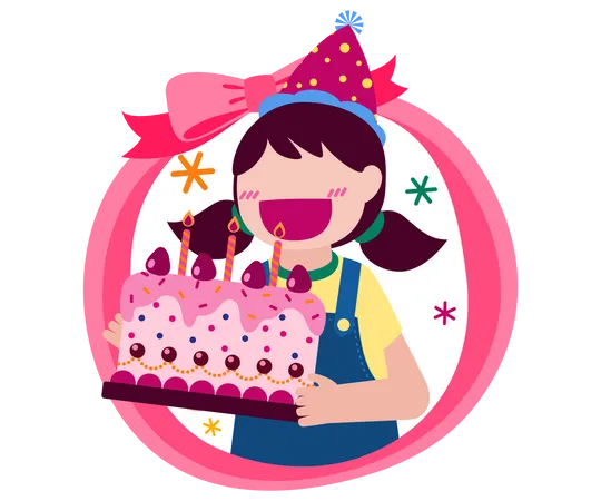 Chica sosteniendo pastel de cumpleaños  Ilustración
