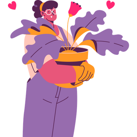 Chica sujetando plantas inddor  Ilustración