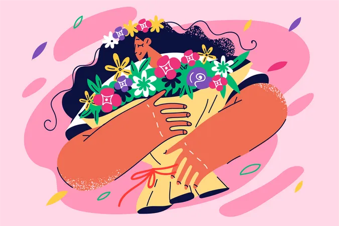 Niña sosteniendo ramo de flores  Ilustración