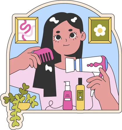 Chica sosteniendo secador de pelo en la mano  Ilustración