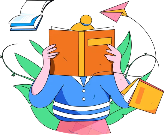 Chica sosteniendo un libro mientras lee  Ilustración