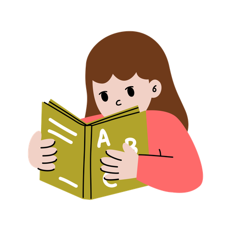 Niña sosteniendo un libro mientras lee inglés  Ilustración