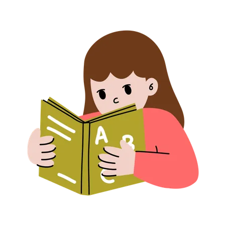 Niña sosteniendo un libro mientras lee inglés  Ilustración