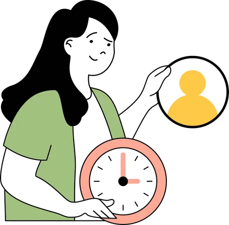 Chica sujetando el reloj mientras selecciona empleado  Ilustración