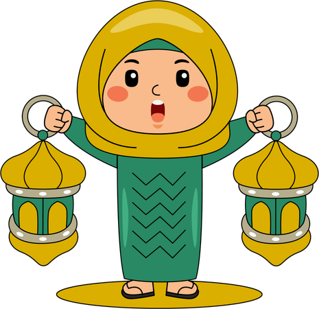 Niña sosteniendo una linterna de Ramadán  Ilustración