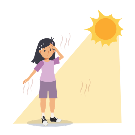 Chica sudando bajo el sol ardiente  Ilustración