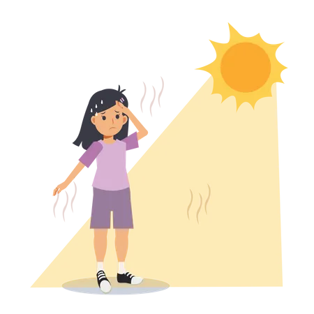 Chica sudando bajo el sol ardiente  Ilustración