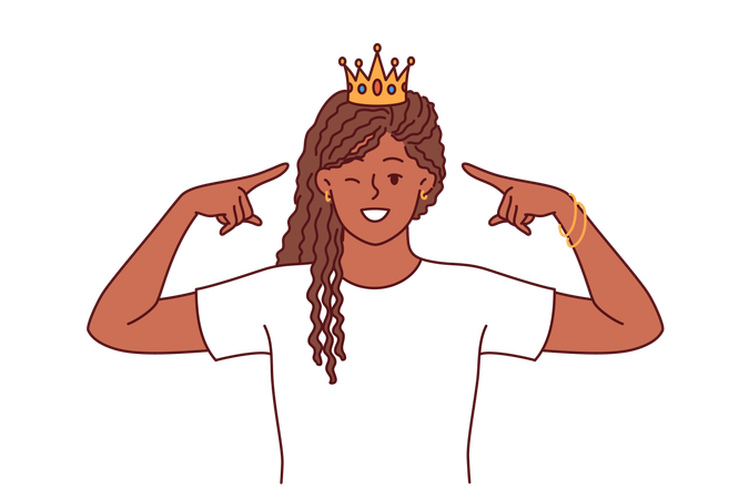 Niña sueña con una corona de reina en la cabeza  Ilustración